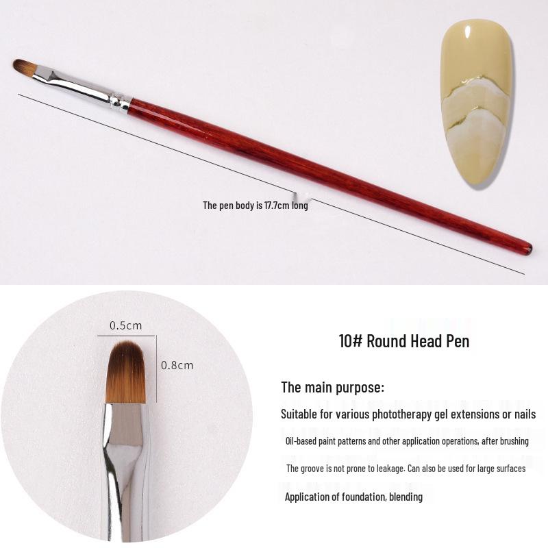 Wooden Handle Nail Art Pen Set - Brushes for Salons, Liner, Round Head, Gel Polish, Carving, Gradient, Smudge.