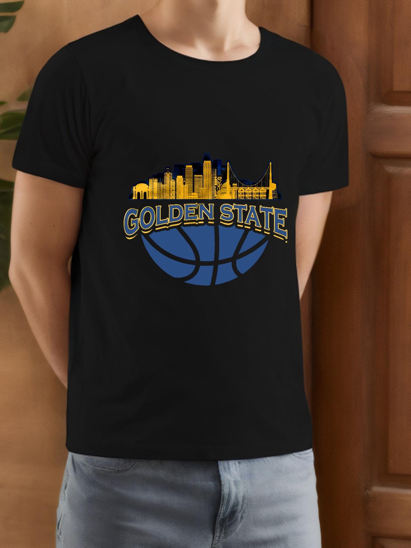 Golden State Basketball Graphic Cotton T-shirt - Vintage San Francisco City Skyline Print with Golden Gate Bridge & Cityscape XL