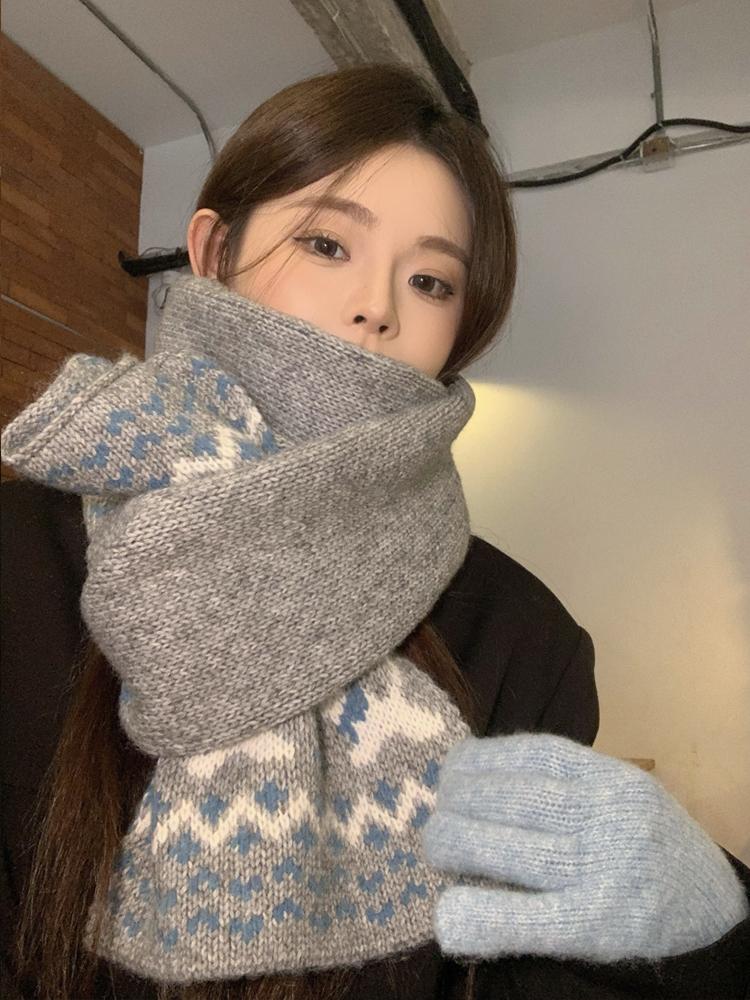 New Women'S Red Dog Pattern Knit Scarf Winter Warm Soft Christmas Fashion Korean Wrap Shawl Scarves For Ladies Male Sweet Casual