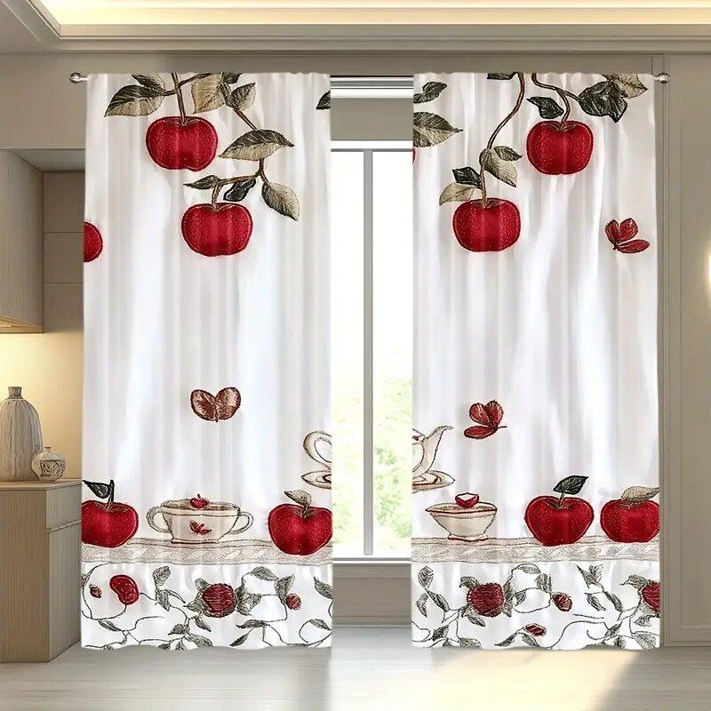 2 Pieces - Apple Pattern - Pole Bag Curtains, Bedroom, Living Room And Kitchen Decoration, Home Decoration, Window Decoration
