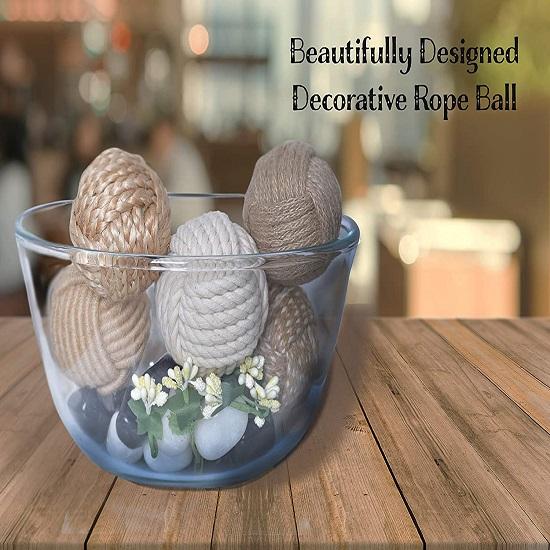 5 Pcs 6.35 Cm, Rustic Nautical Decorative Spherical Natural Jute Rope, Cotton Ball, Vase Tray Bowl Filler, Home Table Top Décor