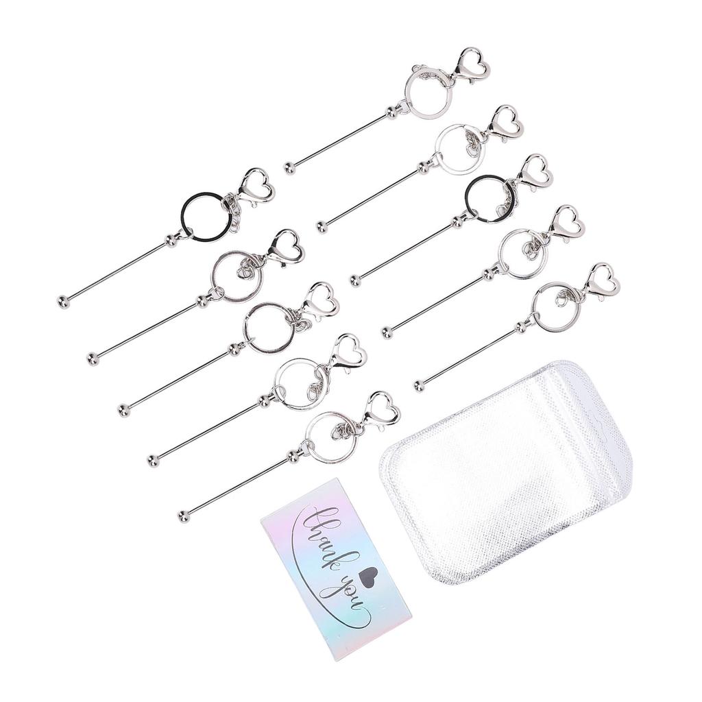 30PCS Set Heart Beadable Keychain Kit Blank Beadable Keychains Greeting Cards and Pearlized Bags
