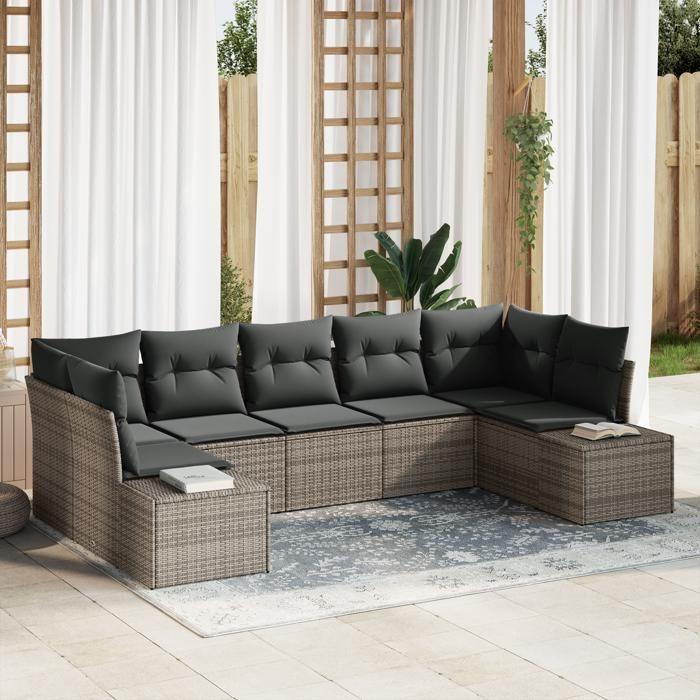 VidaXL Ensemble de Canapé de Jardin 7 Pièces avec Coussins Gris Poly Rotin 3347209