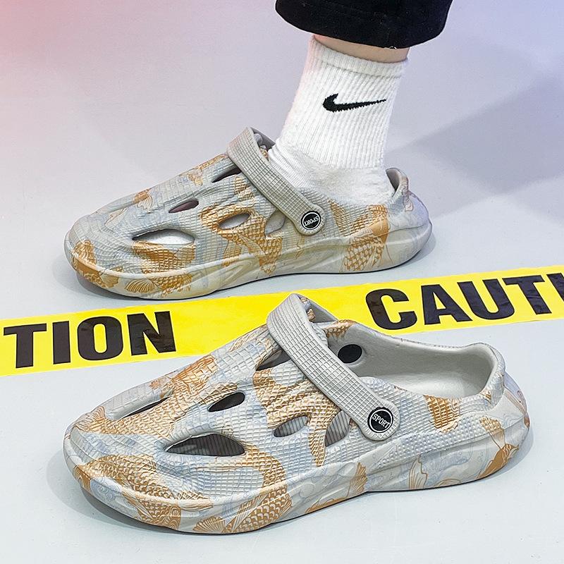 

Летние новые камуфляжные сандалии из кокосового ореха, мужская пляжная обувь, сандалии с сумкой на голову, мужская садовая обувь, повседневные сандалии мужские 45 серый