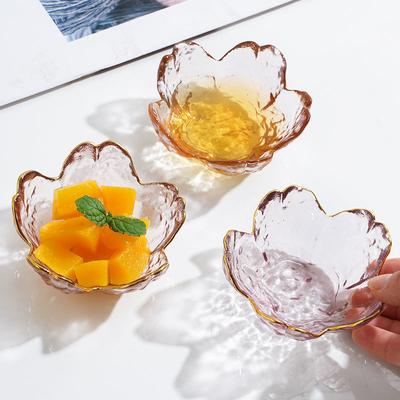 Small Glass Dish Nordic Style Gold Inlay Glass Sauce Bowl Mini Japanese Cherry Blossoms Seasoning Plate For Ice Cream Fruit Sala