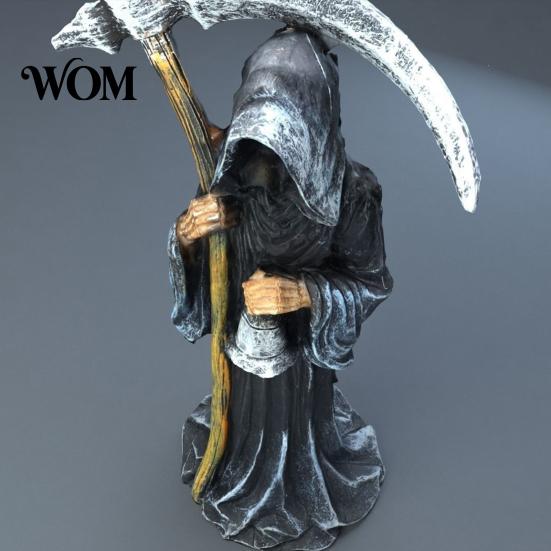 Gothic Santa Claus Figurine Grim Reaper Statue, Resin Hooded Figurine, Spooky Tabletop Ornament Mystical Outdoor Statue with Sickle And Bell