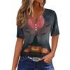 Womens Halloween Print V Neck Short Sleeve Button T Shirt Casual Loose Fit Top with Pumpkin and Bat Design Suitable for Daily Wear