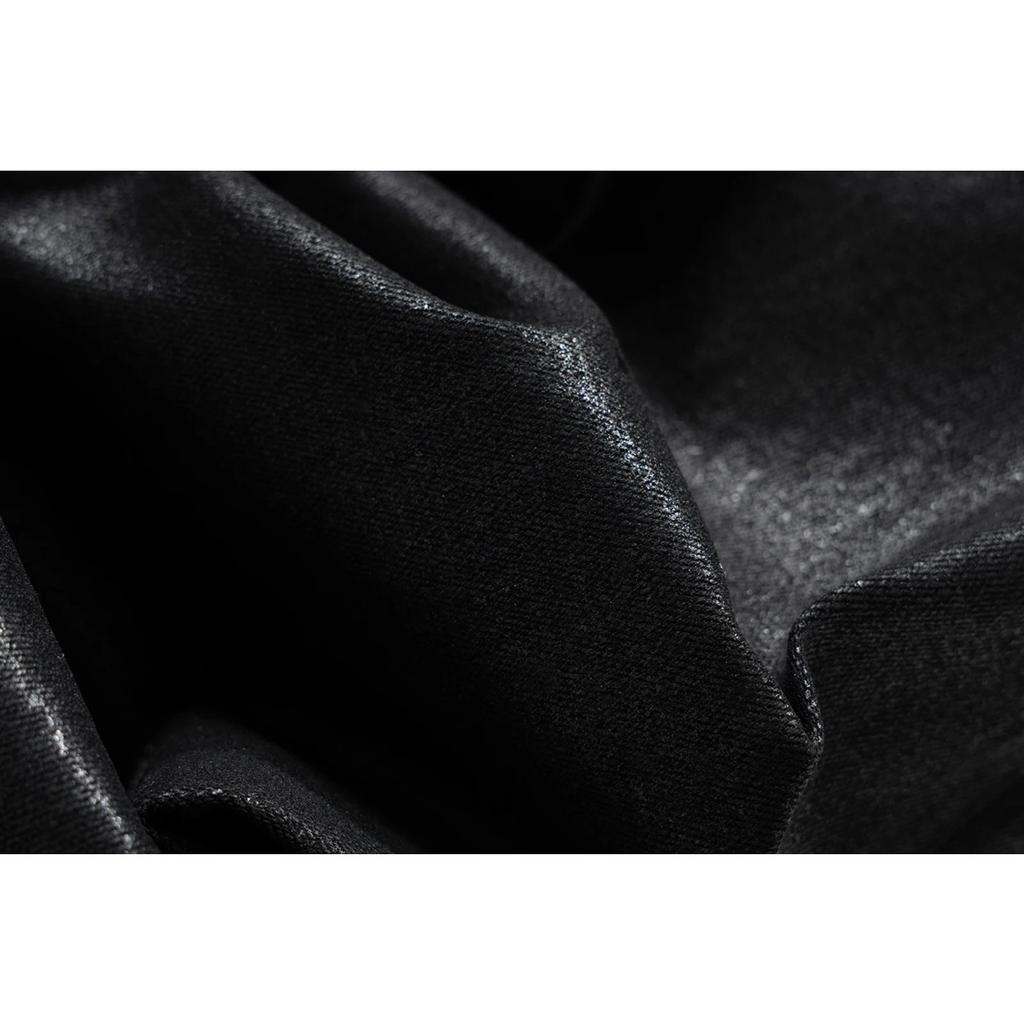 ZYLLO Streetwear Black Wax Leather Strecth Jeans for Men Ropa Hombre Baggy Y2k Flare Pants Oversized Straight Denim Trousers