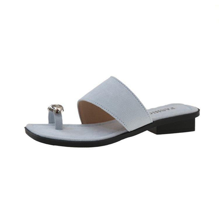 

2025 French Korean version trendy cover toe cool slippers women s outer wear summer solid color thin new flat bottom fashion with skirt 40 синий