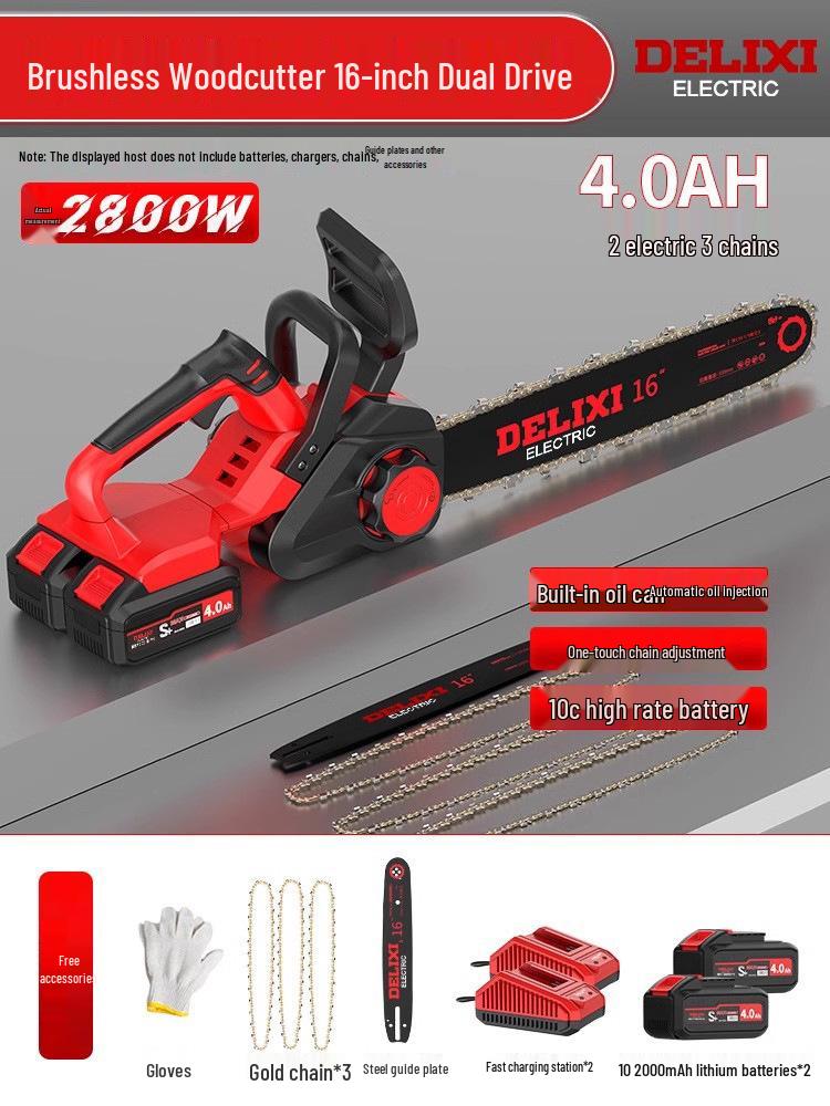 DELIXI Electric Brushless Lithium Chainsaw - Compact, High-Capacity, Handheld Tree and Logging Saw
