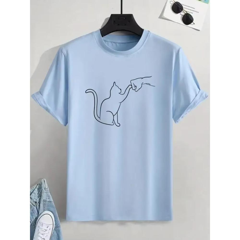 Cat Round Neck T-shirts, Causal Tees, Short Sleeves Tops, Men's Summer Clothing