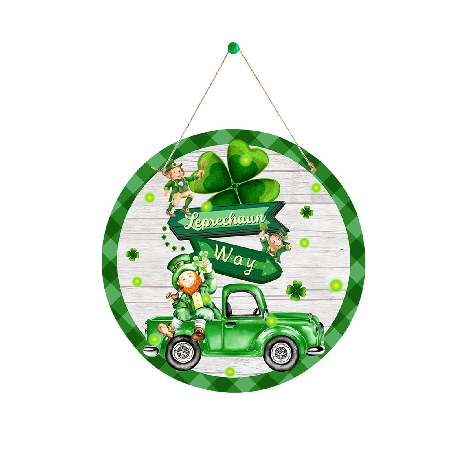 

Ирландский день Тематическая вечеринка Украшение крыльца Четыре листа Зеленая шляпа Дверной знак One Size