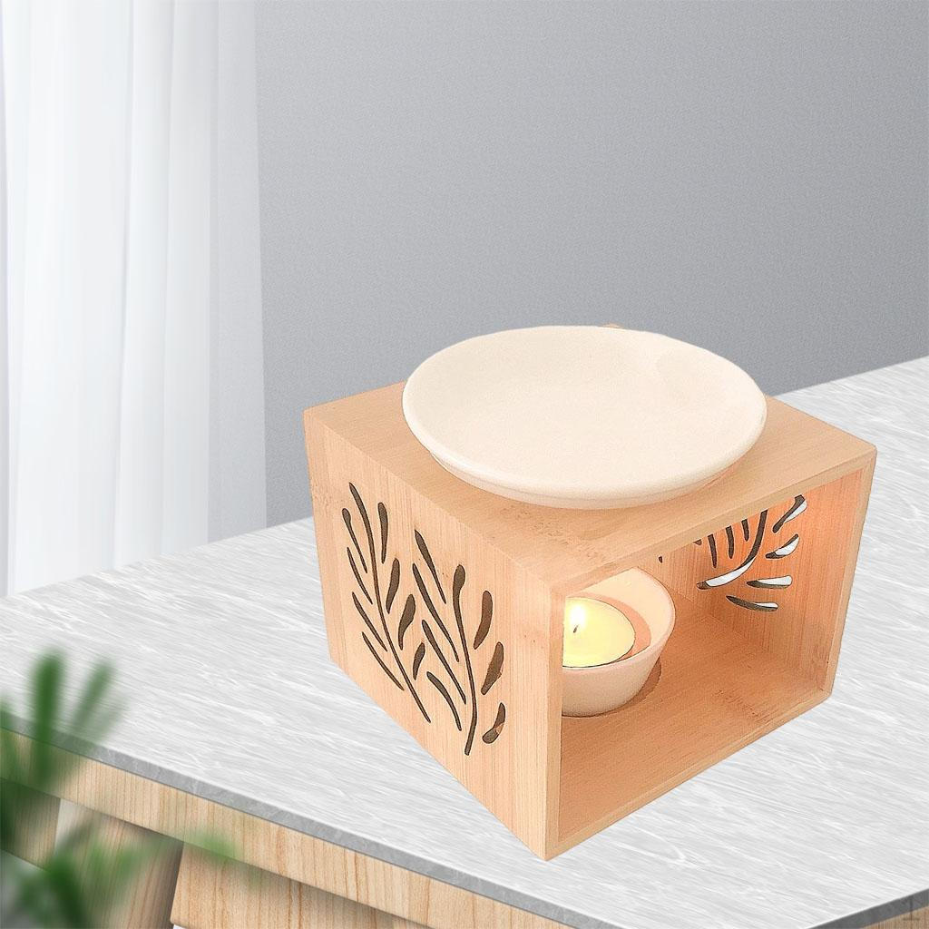 Bamboo Ceramic Tealight Candle Holder Oil Burner Essential Diffuser Furnace Home Meditation Decor