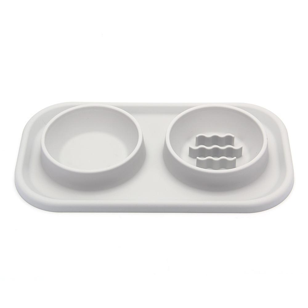 

Small Medium Dog Silicone Bowl Anti-knockover Slow Food Plate Stainless Steel Pet Double Bowl
