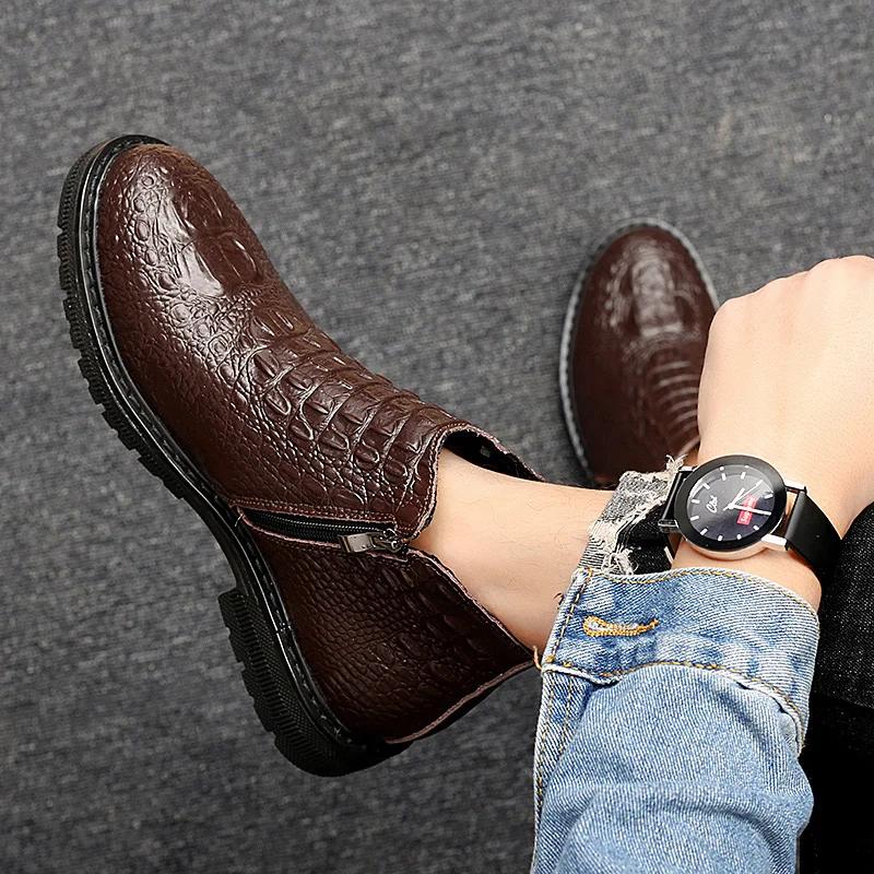 Fashion Versatile Men Boots Leather Comfort Versatile Boots Men Winter Ankle Lightweight Shoes Mens Casual Men Winter Plush Snow Boots