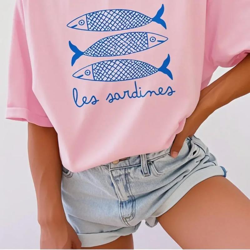 New Sardine Printed Womens Tshirt Canned Fish Casual Shirt Tomato Girls Coastal Summer Girls Fashion Casual Cotton Tshirt