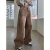 Jeans da Donna Vita Media Gamba Larga Vestibilità Ampia Dritti Vintage Denim Marrone Senza Elasticità Pantaloni Casual Autunnali