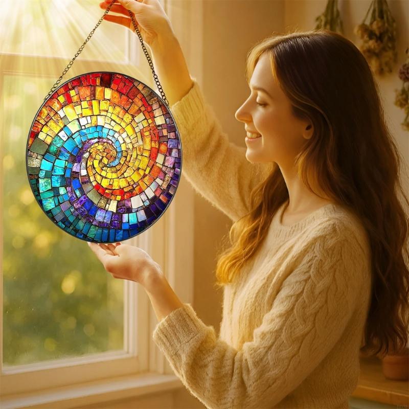 Colorful Glass Hanging Decorative Item Sun Catcher Glass Texture Suitable for Creates Colorful Effects in Various Room B03E
