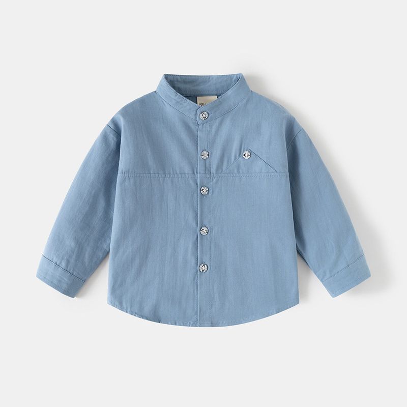 Children's Long-Sleeved Shirts, Spring and Autum Kidsren's Clothing, Boys' Stand-Up Collar Pure Color Shirts, Baby Casual Pure Cotton Simple Tops