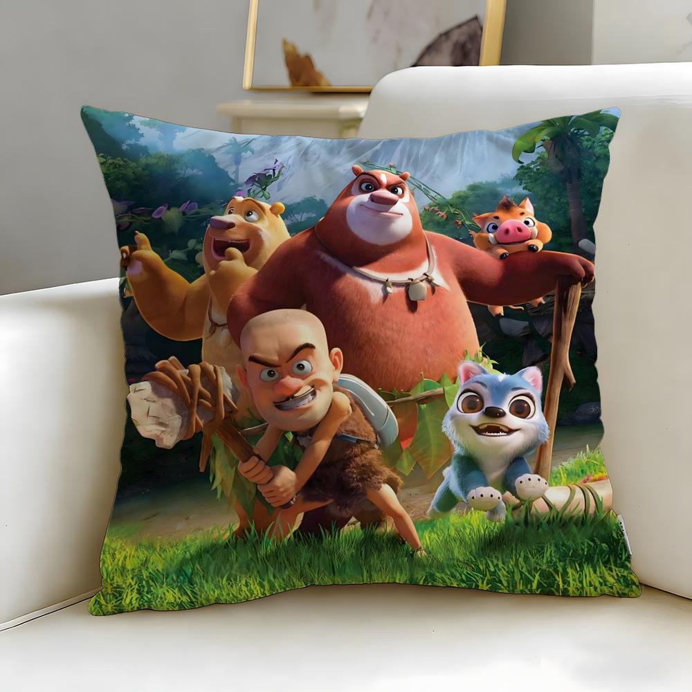 classic cartoon Boonie Bears Cushion Cover Soft & Easy-Wash Pillow Case – Versatile for Couch, Bed, Travel and Office