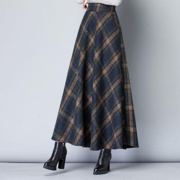 Skirt for Women Plaid Casual Elastic High Waist Long Loose Thickened Stretchy Slim Skirt