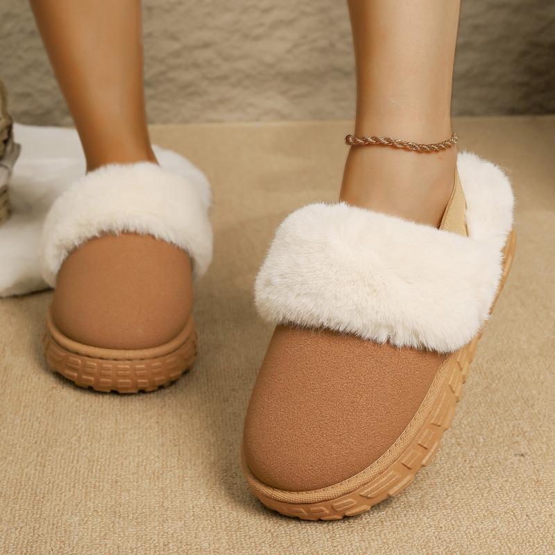 Winter New Thick-soled Snow Boots Women's Fleece Thickened Warm Large Cotton Shoes Integrated Leather and Fur Bread Fluffy Shoes