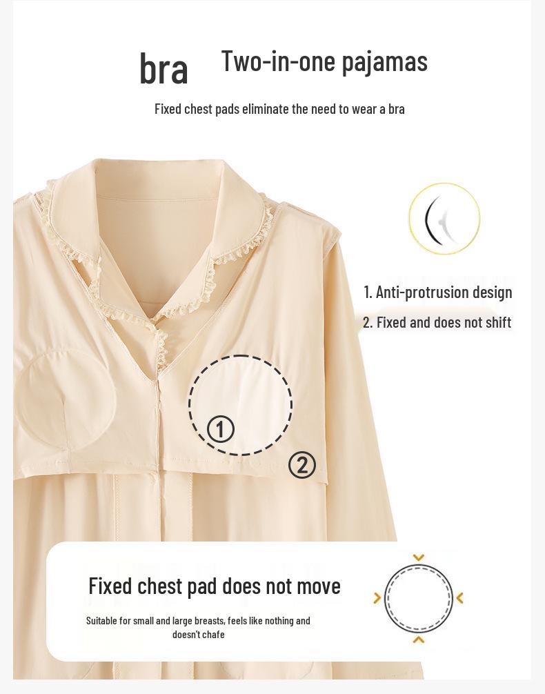 Women's Cotton Long Sleeve Pajama Set with Chest Pad - Casual & Comfortable for Indoors or Outdoors