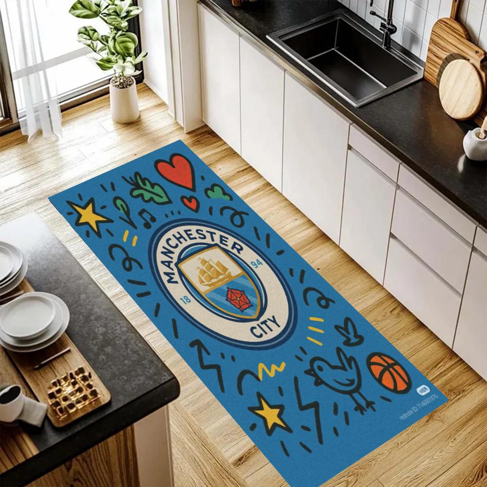 Manchester City Kitchen Floor Mat Long Strip Mat Antislip Machine Washable Suitable For Bathrooms Laundries Home Decoration Carpets
