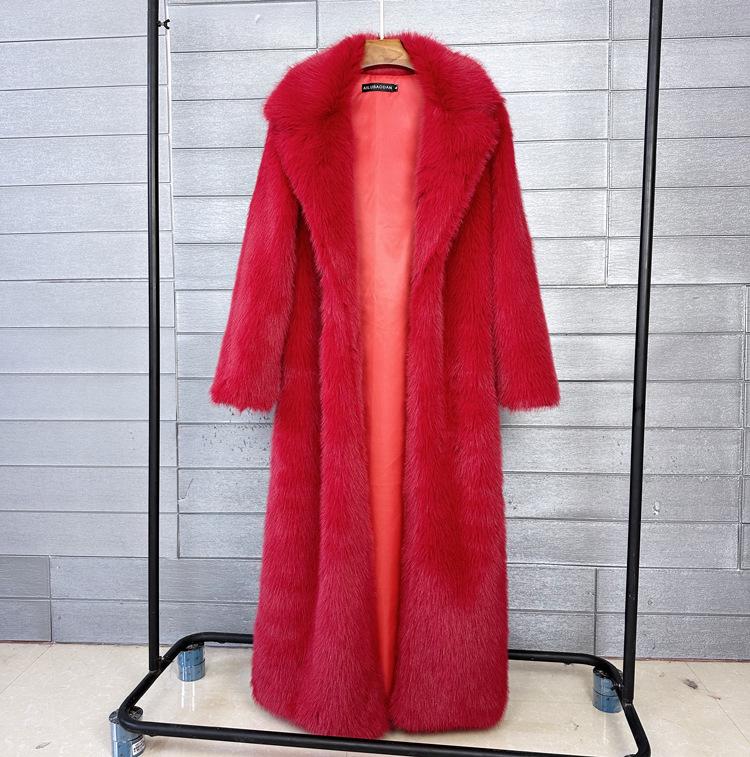 Women's Extra Long Faux Fur Coat with Suit Collar