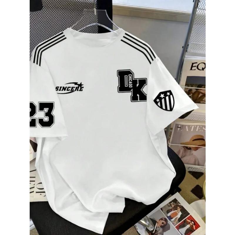 Summer Men's American Simple Casual Round Neck Breathable T-shirt with Street Digital Printed Pattern Sports Style Top