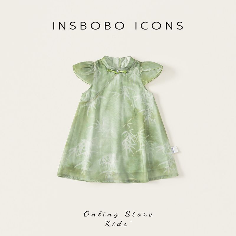 Insbobo Baby Hanfu Girls  Dress 2026 Summer New Children s Dress Girls  Beautiful Cheongsam Dress Green 100