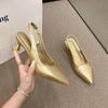 Fashion Fashion Female Shoes 2025 New Women's Pumps Solid Color Simple Mid Heel Shoes Sexy Pointed Toe Slingback Elegant Dress Shoes