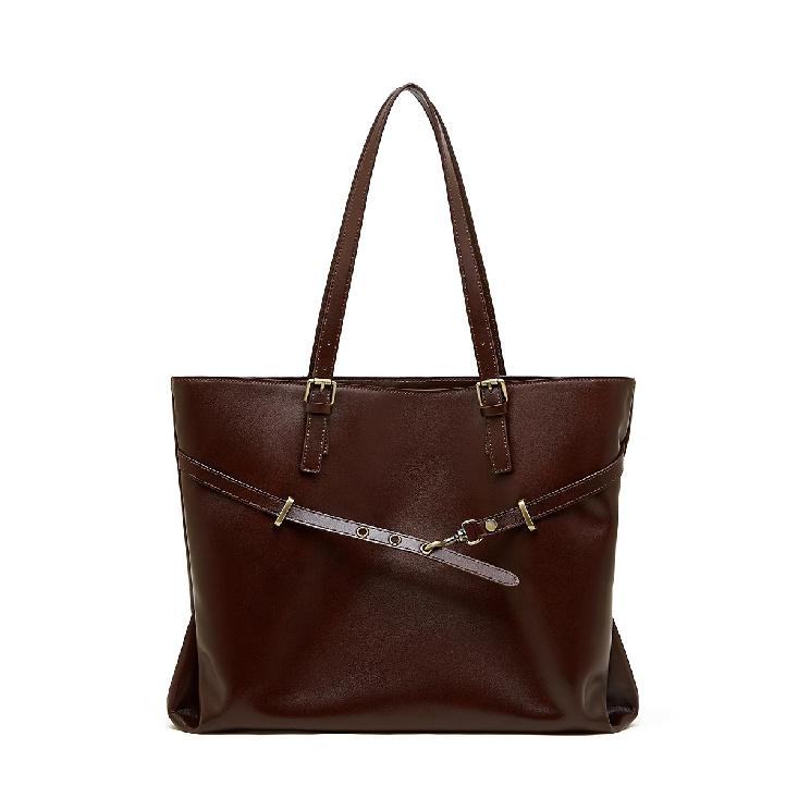 Top Layer Vegetable Tanned Leather Vintage Women's Bag Large Capacity Shoulder Bag 2025 New Trend Simple Commuter Tote Bag