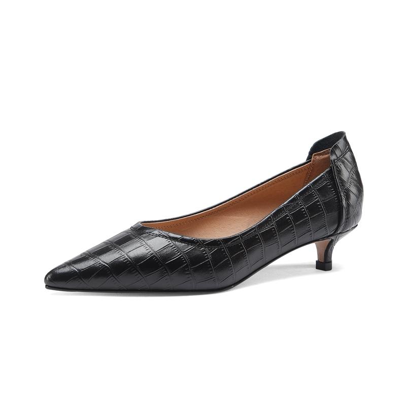 Fashion Women's New Spring and Autumn Vintage Pointy Snake Pattern Genuine Leather Cowhide Mid Heel Large Work Single Shoes