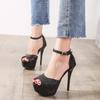 Women Sequined Cloth High Thin Heel Sandals Ankle Strap Glitter Stiletto Sandals for Office Nightclub Party Banquet Catwalk Show