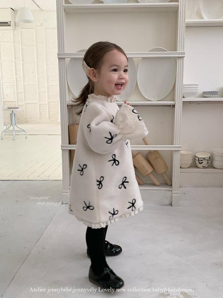 JennyBebe Korean-Style Lamb Wool Winter Dress for Baby Girls with Bow
