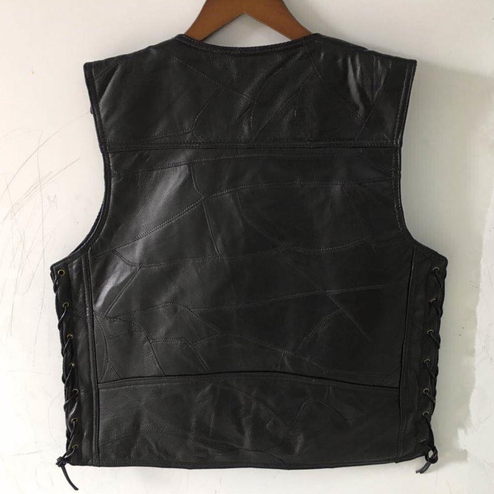 Klassische Motorrad-Lederweste, Herrenweste, Lederjacke, Radfahrerweste, sauberes Lederpatchwork