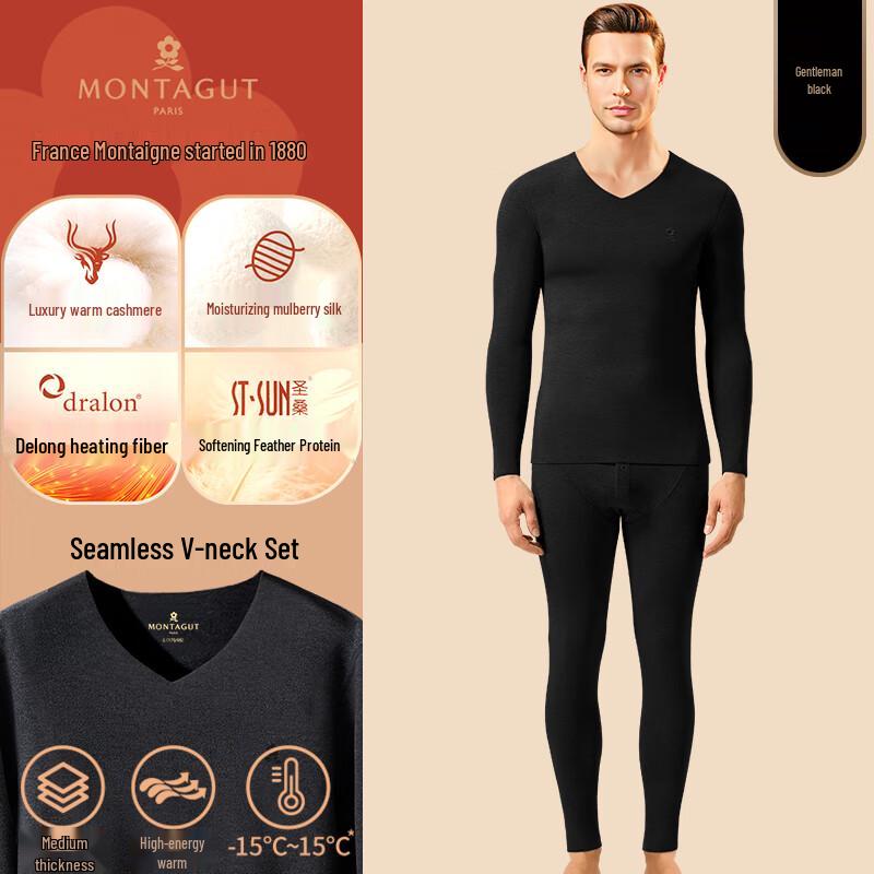 Montagut Men's Cashmere Silk Blend Thermal Underwear Set