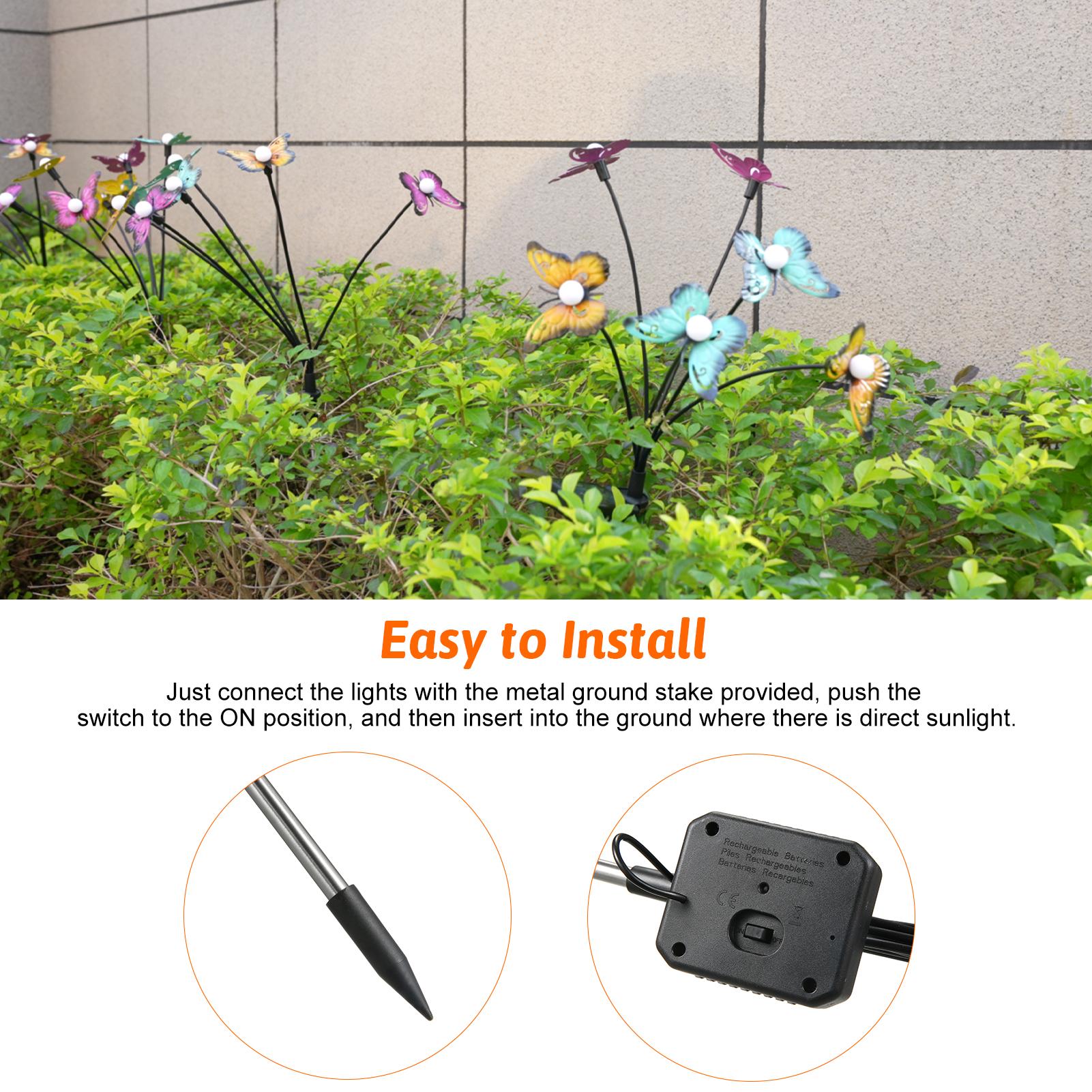 

Neoglint Solar Garden Lights Decorative Butterfly Swaying Lawn Lamp Outdoor Landscape Pathway Light IP65 Waterproof 8-Head 1 Pack