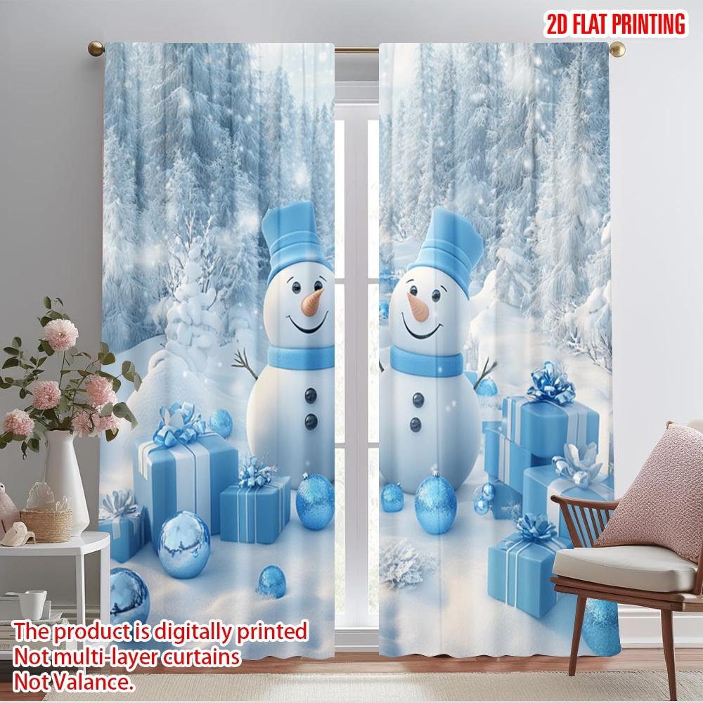 

2pcs,2D plane printing Pattern Curtains Cute Snowmen Winter Gifts (3) Polyester Fabric (without rod) Decorations Inside Use for 52.50×116.00 CM 2pcs