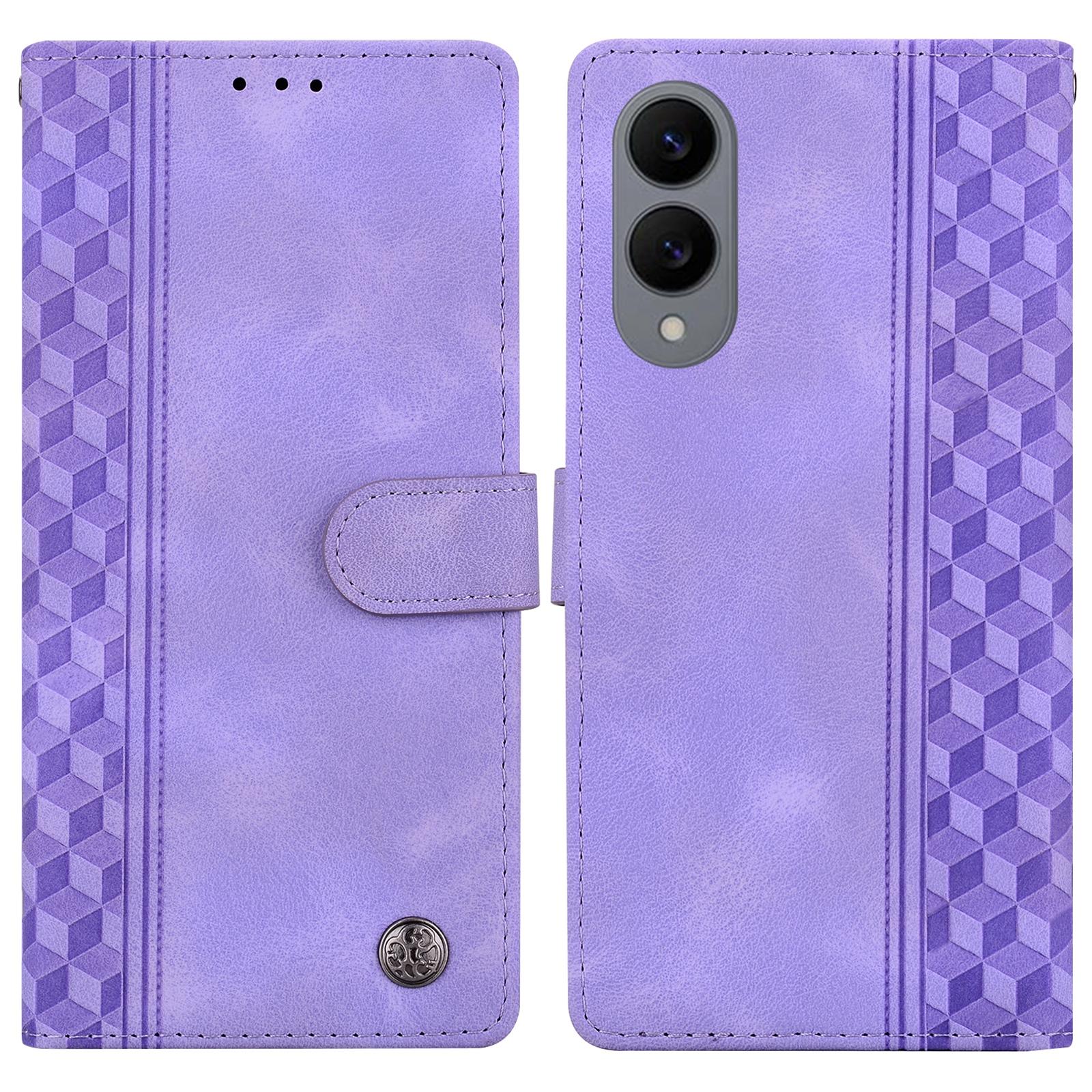 

Кожаный чехол для Samsung Galaxy S25 Edge с тисненым клетчатым узором, кошелек-подставка, откидная крышка для телефона Purple