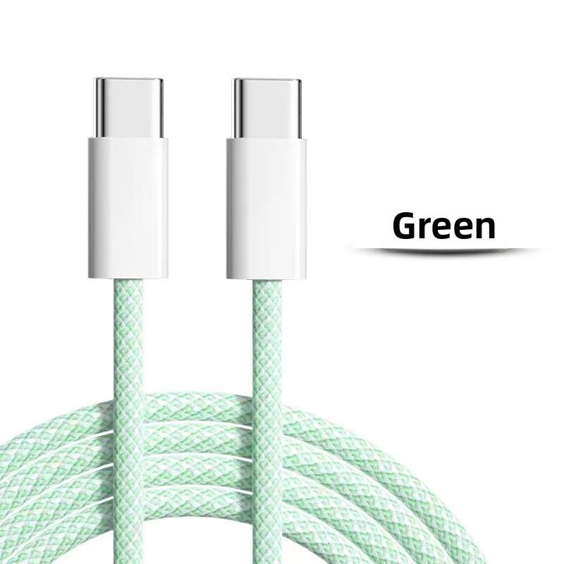 60W Dual-Head PD Fast Charging Cable for Apple and Android Phones, Macaron Braided Data Cable