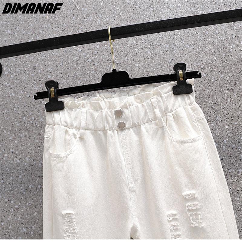 DIMANAF 2023 Plus Size Summer Jeans Capris Pants Women Elastic Pants Loose Casual Female Harem Trousers Pants White 5XL