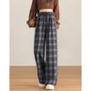Women's Plaid Drawstring Wide-Leg Casual Pants