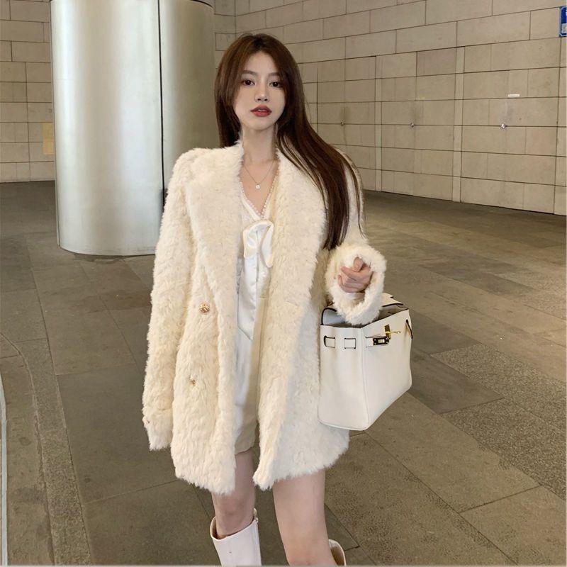 Lamb plush imitation fur coat women's winter new celebrity temperament thickened coat light
