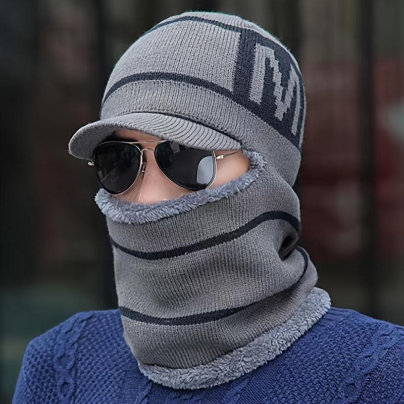 Winterstrick-Sturmhaube Mütze mit integriertem Fleecefutter, winddichter thermischer Ohrenschutz, sportliche Acryl-Vollgesichtsbedeckung, zum Radfahren