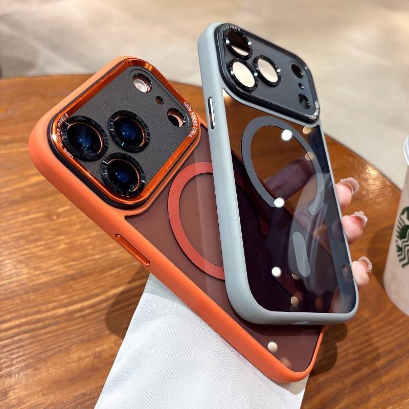 Transparent for Magsafe Phone Case for iPhone 17 Pro Max Air 16 15 14 13 12 11 Plus Compatible Orange 17 Air Hard Acrylic Cover