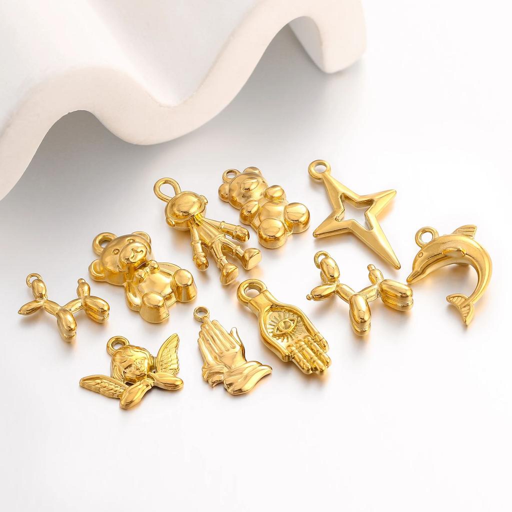 3Pcs Stainless Steel Universe Ocean Animal Pendants Charms DIY Jewelry Making Astronaut Star Bears Balloon Dog Craft Finding