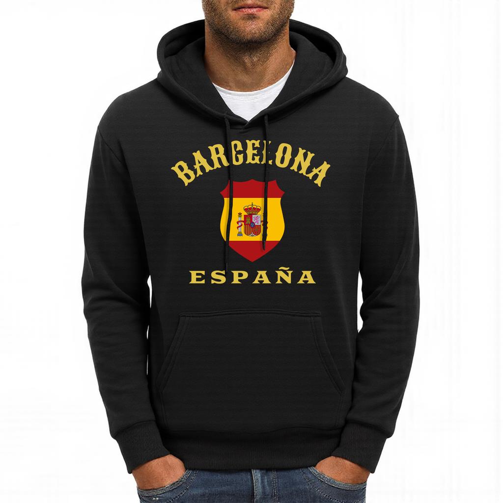 Barcelona España Badge Printing Hoodies Men Fleece Oversized Streetwear All-Match Pocket Hoody Autumn Casual Male Clothing