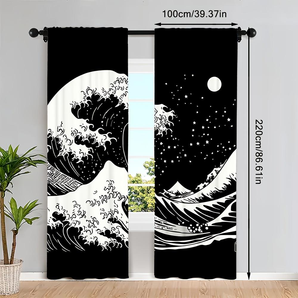 2pcs Kobe Bay Wave Design Curtains – For Living Room   Office   Bedroom   Kitchen   Caf & Vacation Home